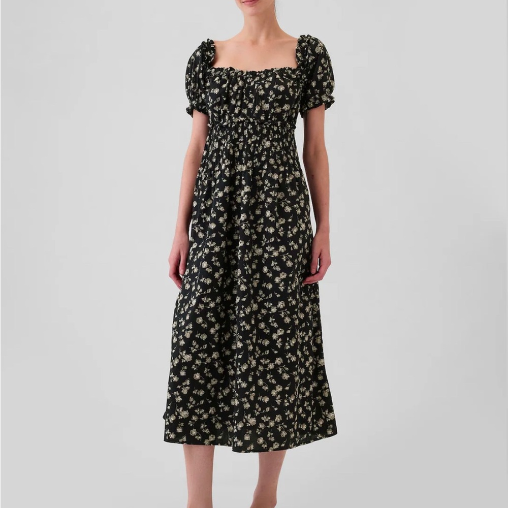 Gap smocked midi dress in black floral